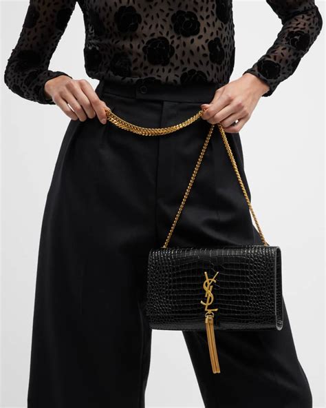 Saint Laurent Kate Medium Tassel YSL Crossbody Bag in Croc 